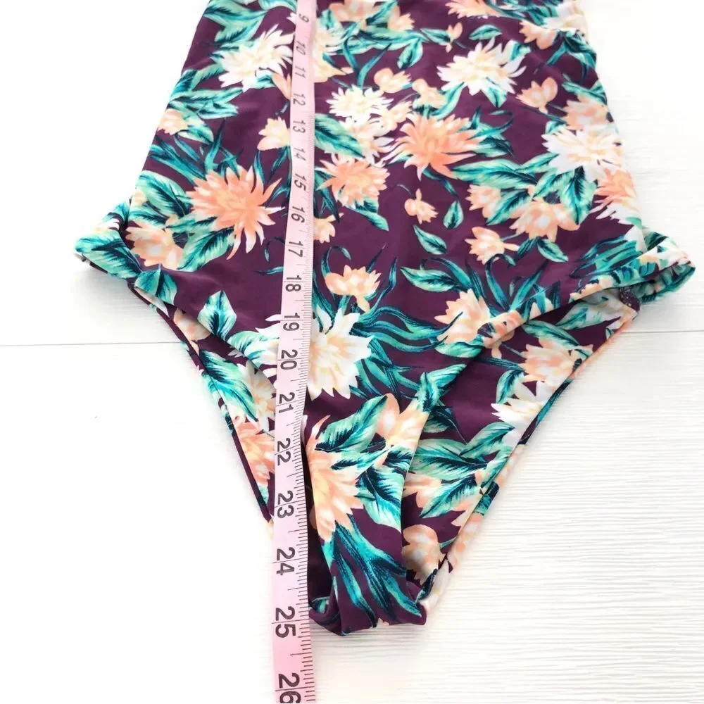 Tori Praver Swimwear Purple Tropical Floral Tie-Shoulder One-Piece